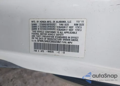 2012 Honda Odyssey Ex-L из США, поврежденный, VIN 5FNRL5H62CB032362